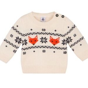 Petit Bateau baby sweater with a fox and snowflake pattern